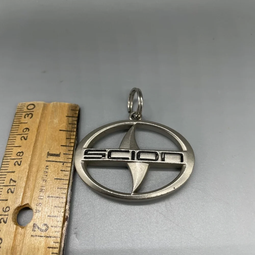 Scion Logo Keychain Pendant Silver Tone Metal Car Enthusiast Key Ring Charm
